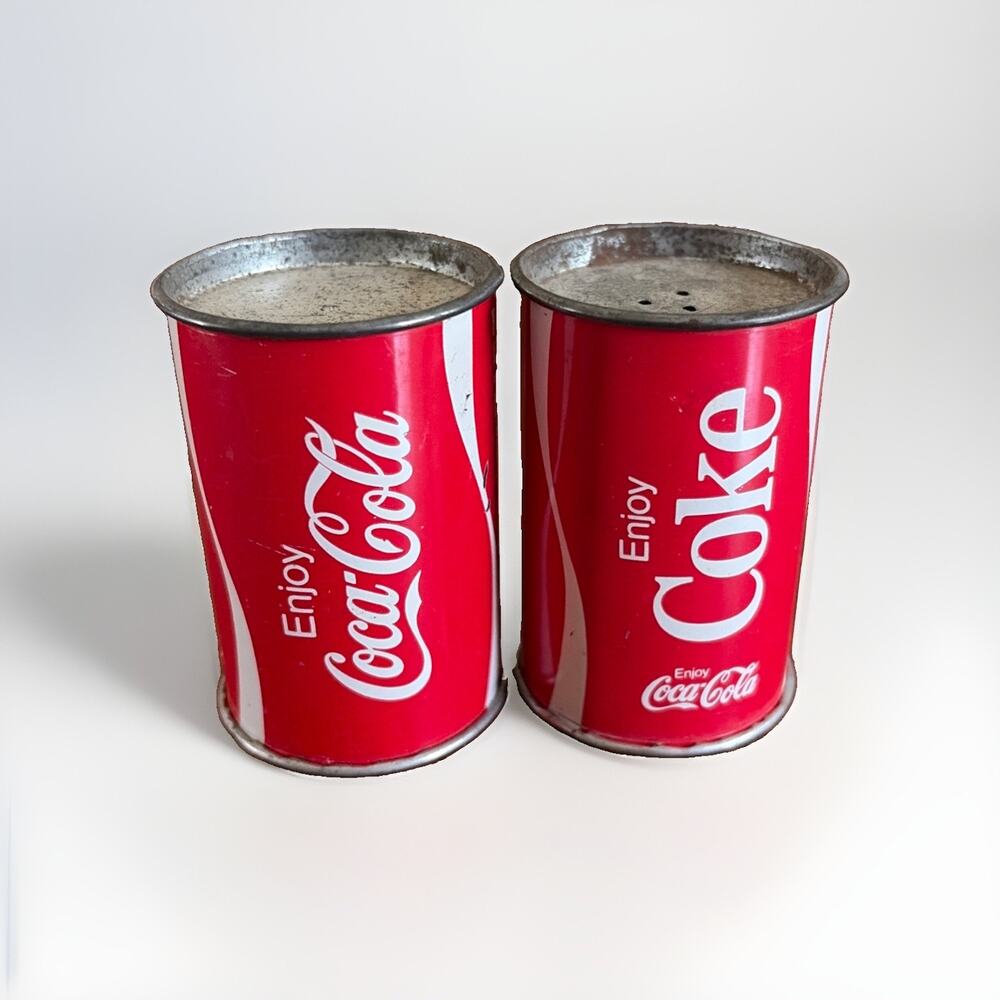Coca Cola Can Salt and Pepper Shakers Metal Vintage